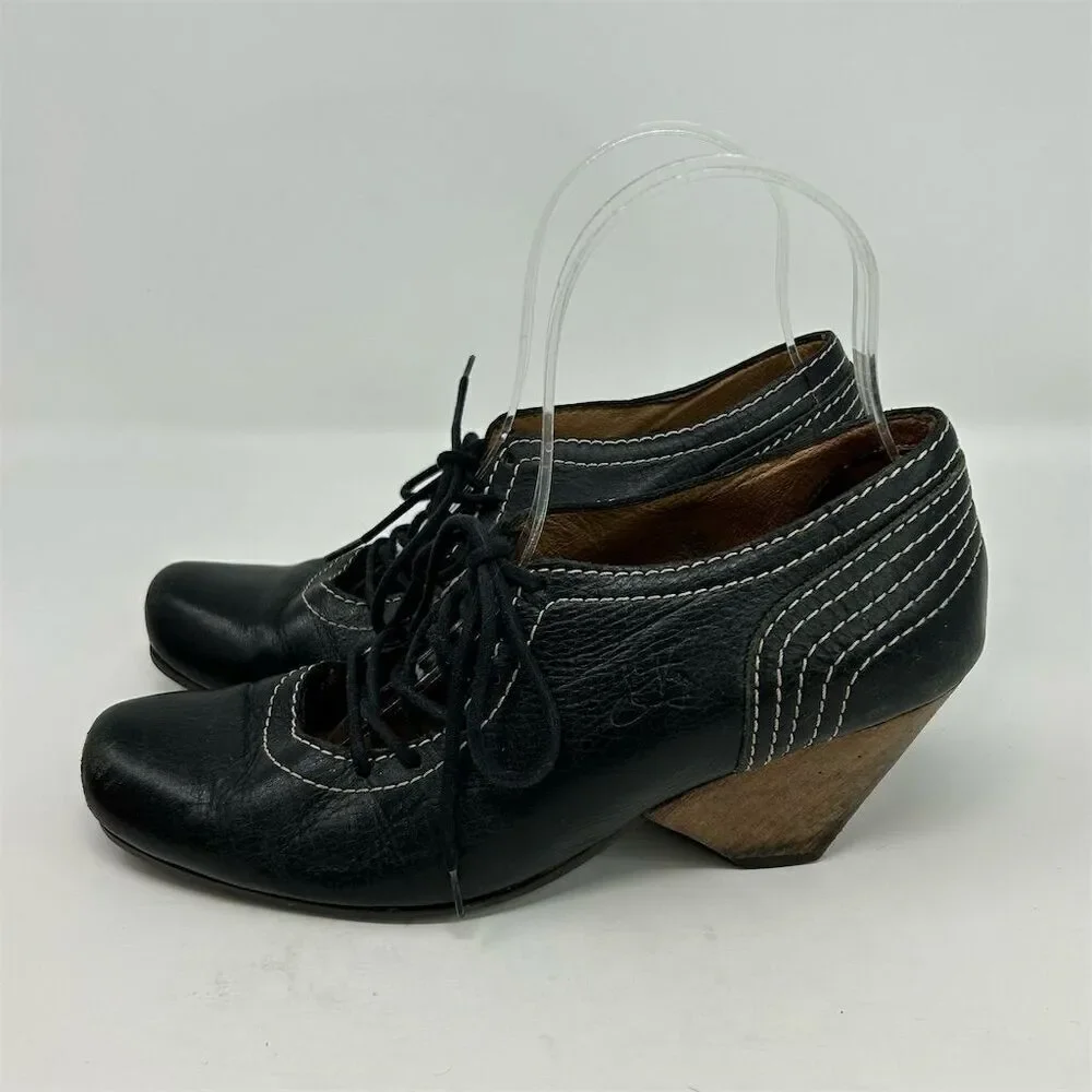 John Fluevog Women's Black Leather Lace-Up Heels Size 6.5 Formal Shoes Dressy